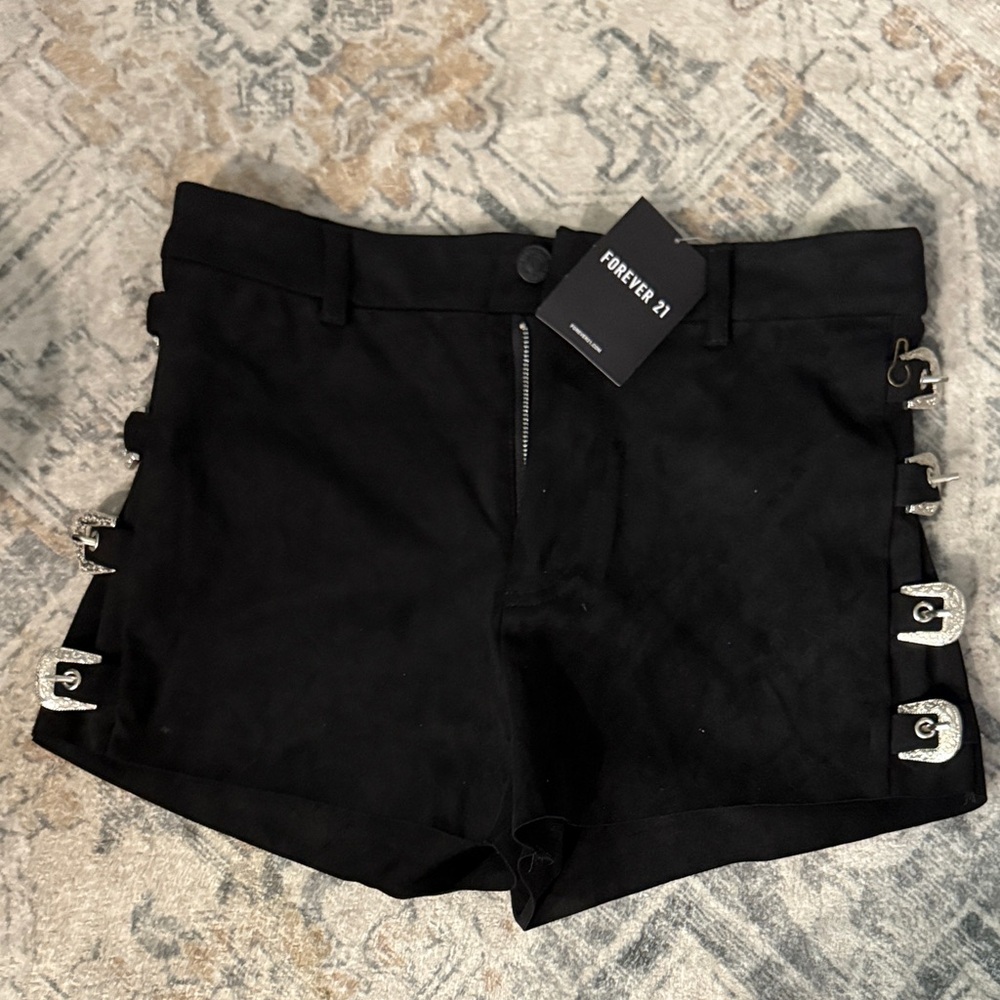 Forever 21 Black Shorts with Silver Buckles